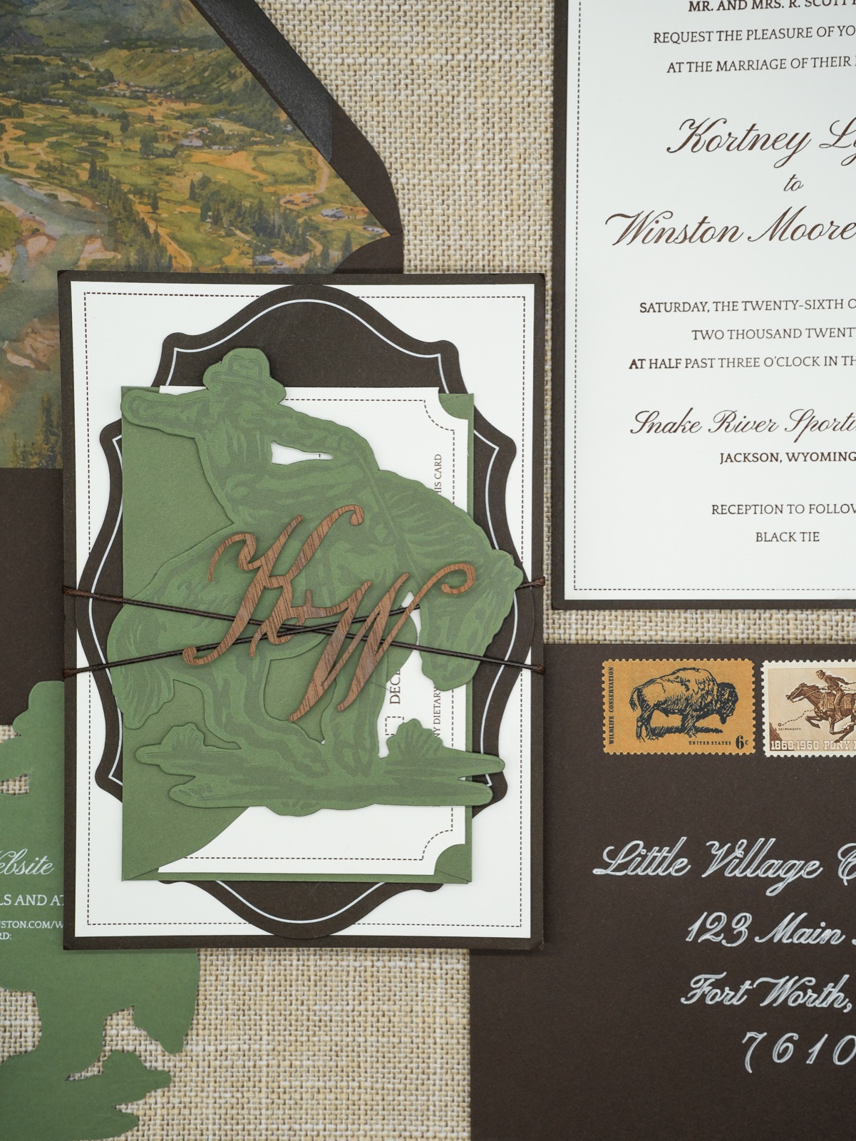 The bundled stack beside the invitation and vintage-stamped envelope.