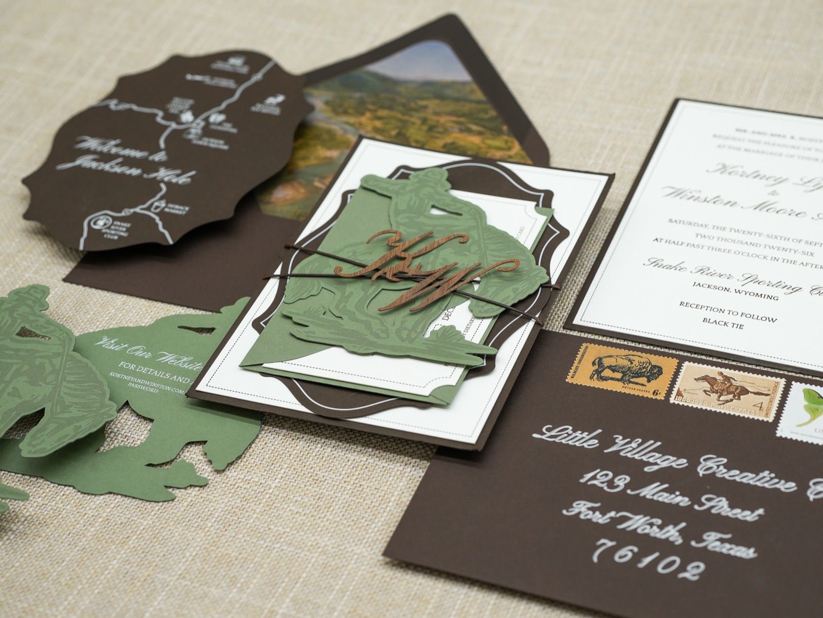The layered suite with butterfly and bison vintage postage.