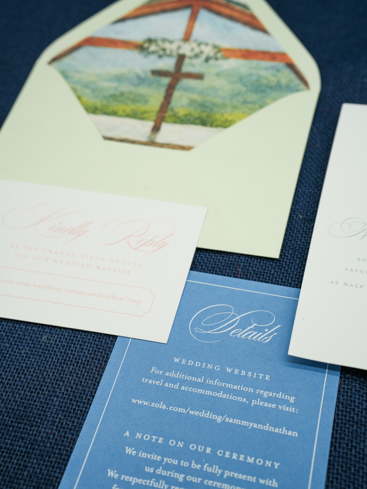 The watercolor chapel cross liner in its soft green envelope.